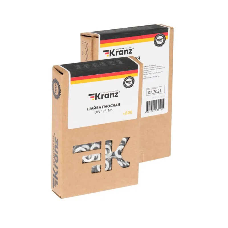 Шайба плоская DIN 125, M6, короб (200 шт/уп) KRANZ - Фото 3
