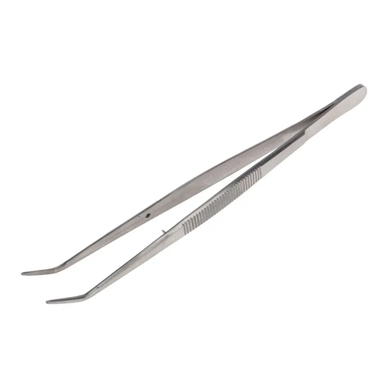 Пинцет изогнутый, узкий, фиксатор, рифленый 155мм ПРОФИ