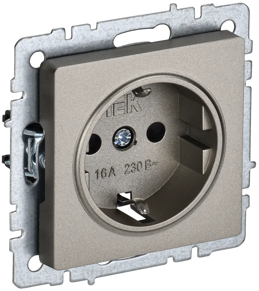 BRITE Розетка 1-местная с заземлением с защитными шторками 16А РС14-1-0-БрШ шампань IEK