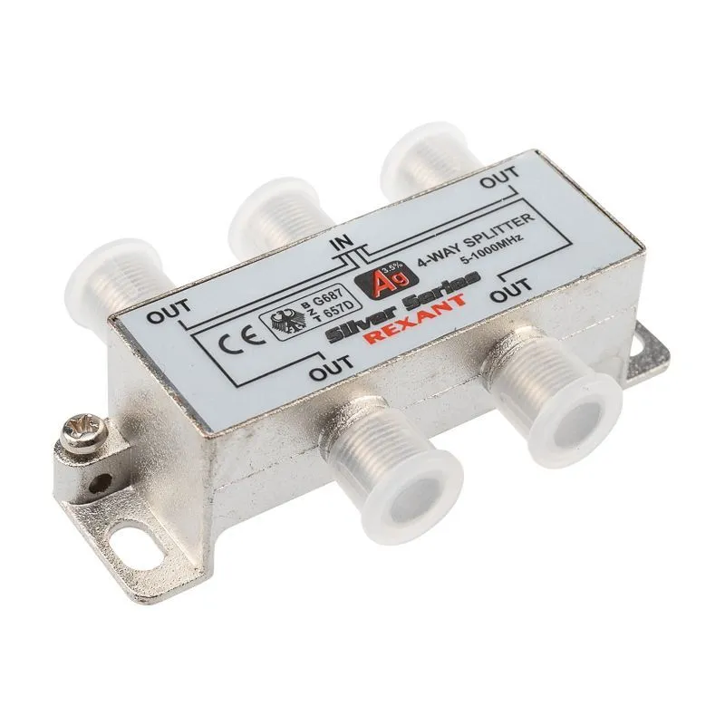 Делитель ТВх4 под F-разъем, 5-1000МГц, Silver (5 F-разъемов в комплекте) REXANT 05-6103