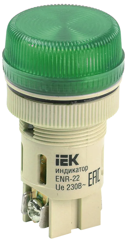 Лампа ENR-22 сигнальная d=22мм зеленый неон/240В цилиндр IEK
