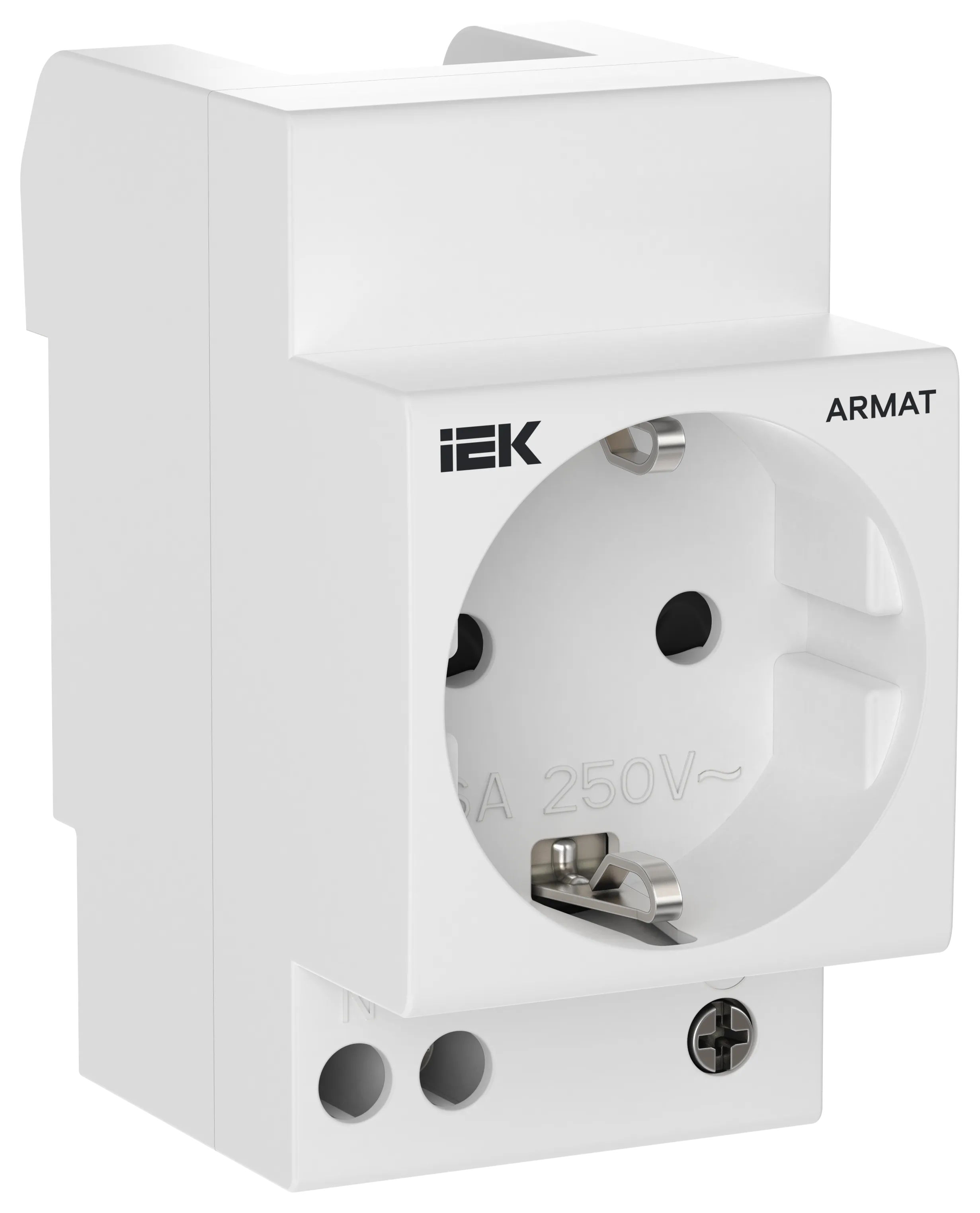 ARMAT Розетка на DIN-рейку 45мм с заземлением с защитными шторками 16А IEK AR-SOD-G-GND-S-016