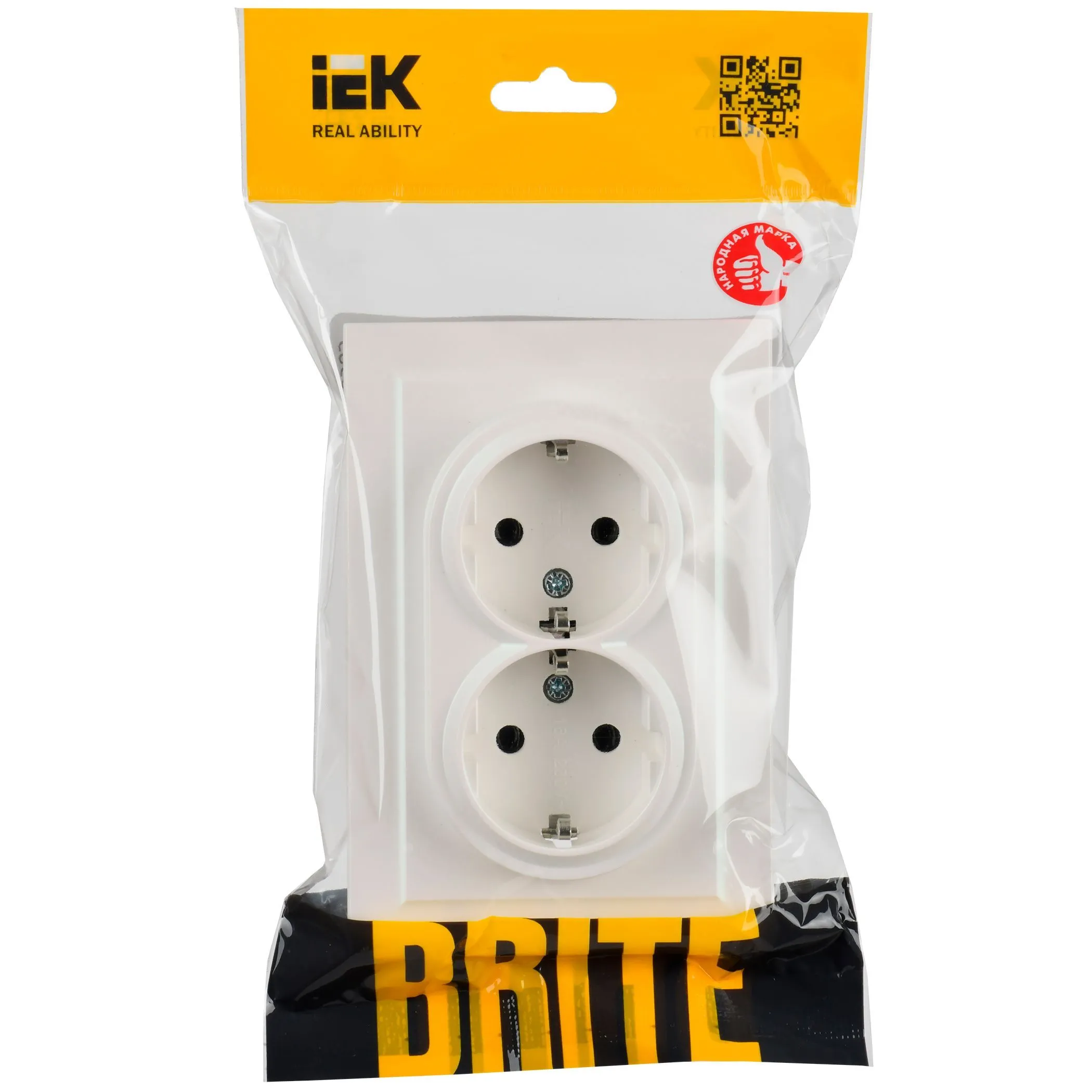 BRITE Розетка 2-местная с заземлением без защитных шторок 16А в сборе РС12-3-БрЖ жемчуг IEK - Фото 6
