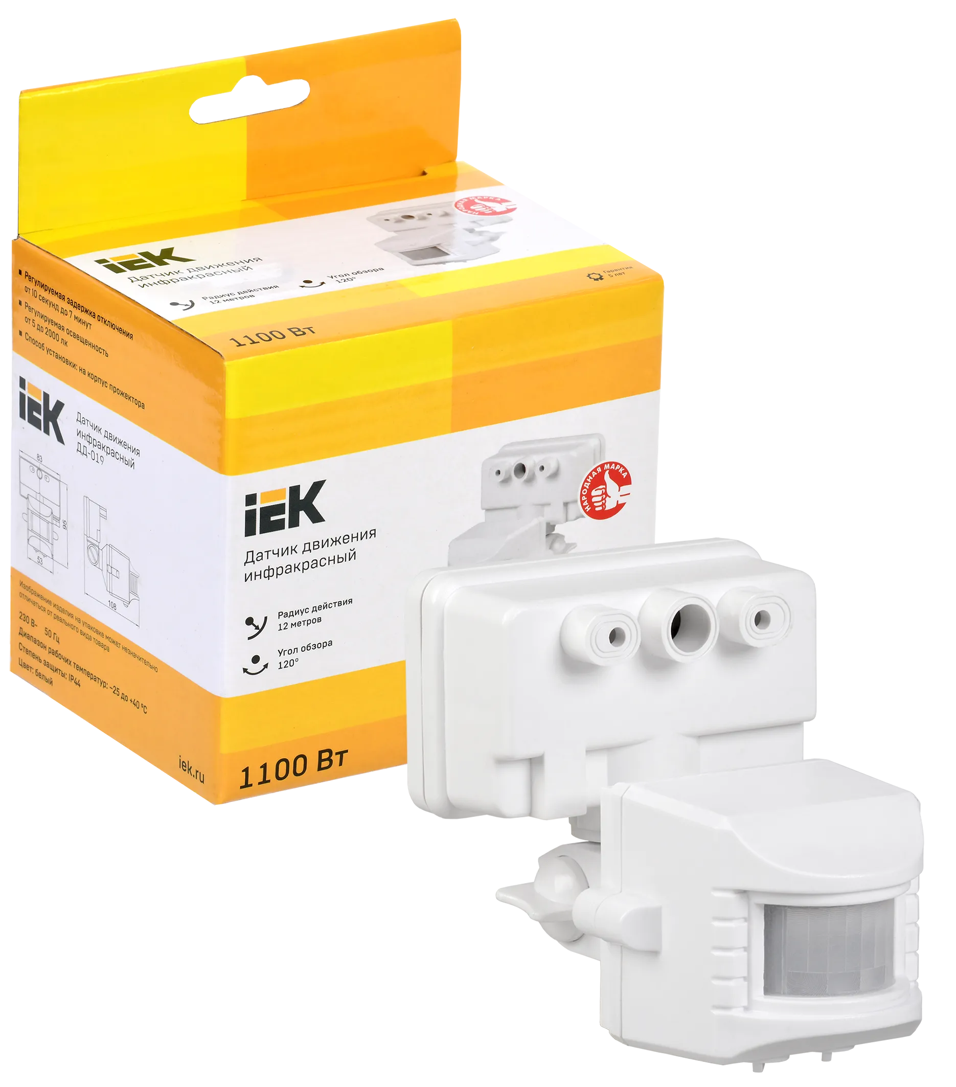 Датчик движения ДД-019 1100Вт 120град 12м IP44 белый IEK - Фото 3