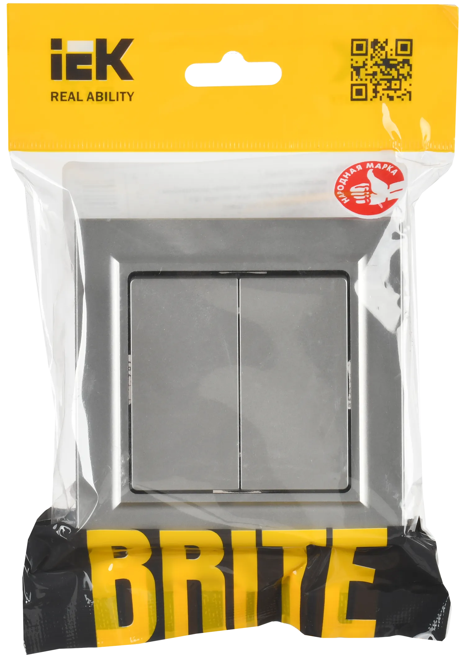 BRITE Выключатель 2-клавишный 10А в сборе ВСР10-2-0-БрС сталь IEK - Фото 2