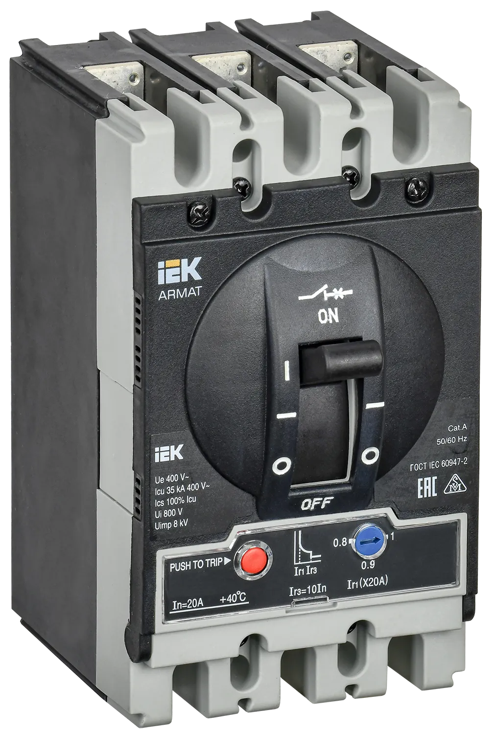 ARMAT Автоматический выключатель в литом корпусе 3P типоразмер S 35кА 20А расцепитель термомагнитный регулируемый IEK AR-MCCB-3S-035-0020A-ATUC