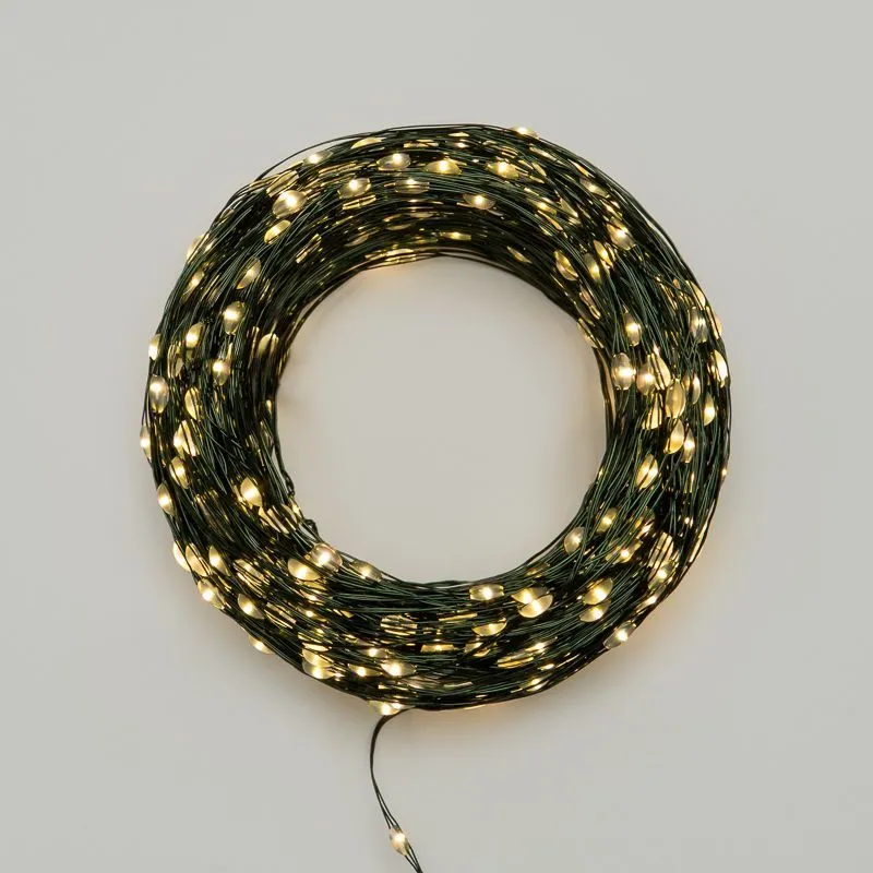 Гирлянда светодиодная Роса с контроллером 100м, 1000LED, ТЕПЛЫЙ БЕЛЫЙ, IP20, 230В, зеленый провод NEON-NIGHT 303-296