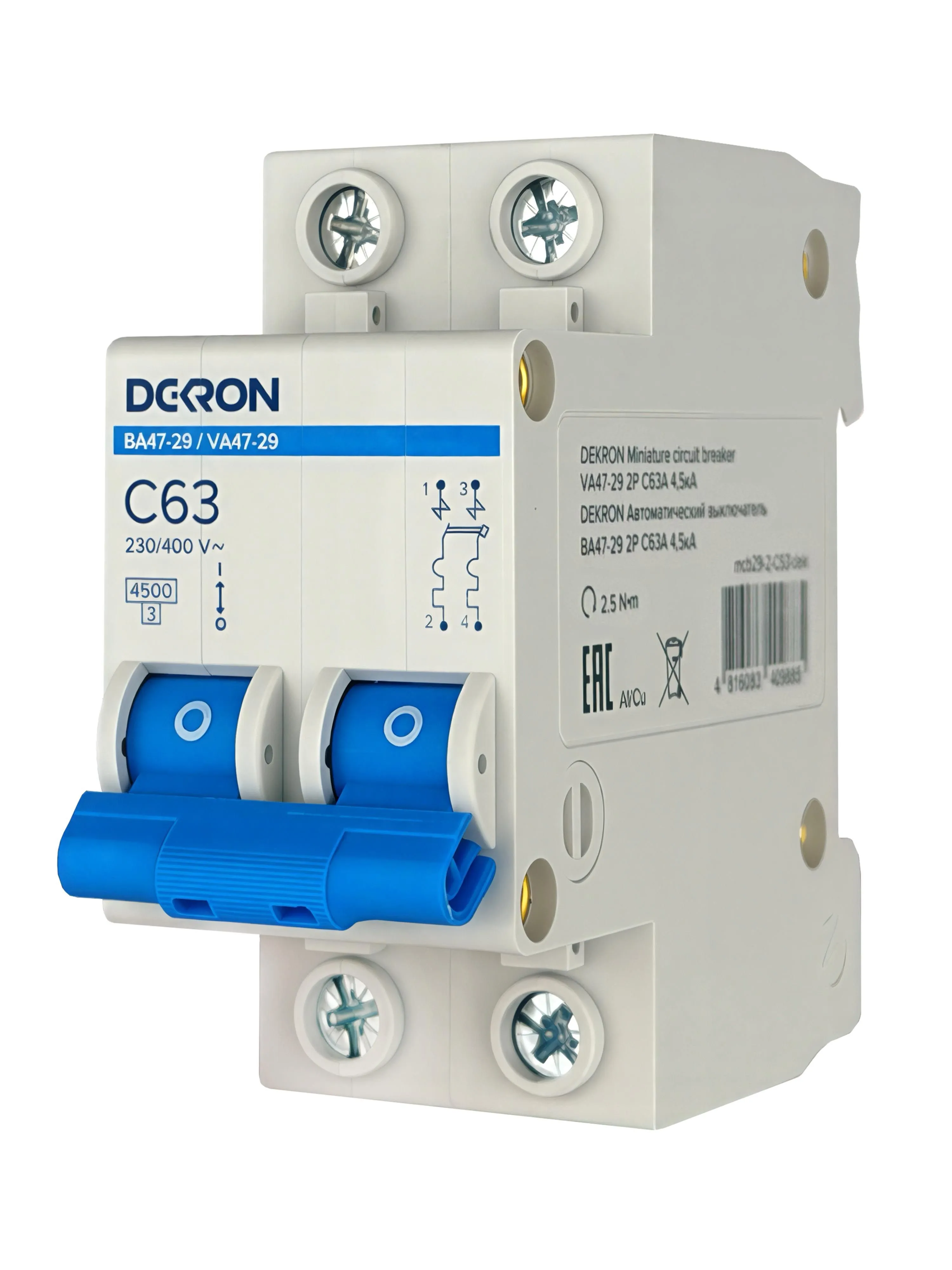 Автоматический выключатель ВА47-29 2P С63A 4,5кА - Фото 2