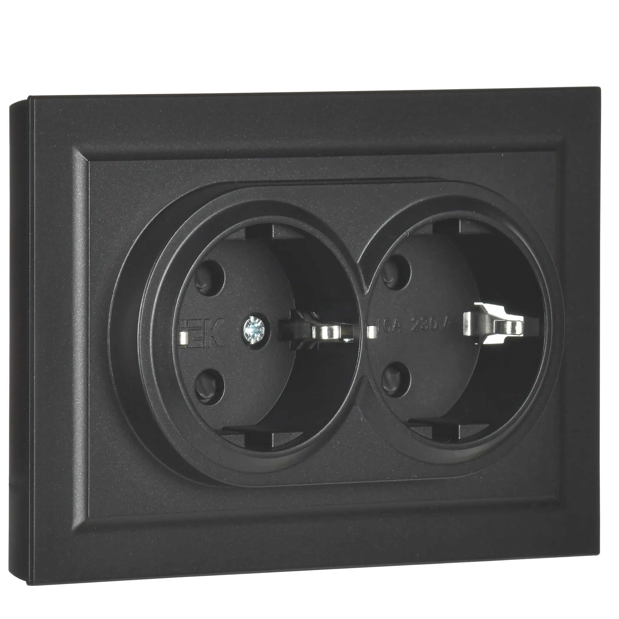 BRITE Розетка 2-местная с заземлением без защитных шторок 16А в сборе РС12-3-БрЧ черный IEK - Фото 3