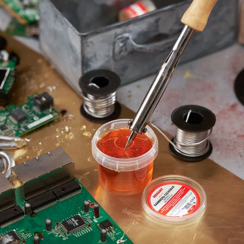 Канифоль сосновая, флюс НЕЙТРАЛЬНЫЙ, марка А, 100г, банка REXANT - Фото 4