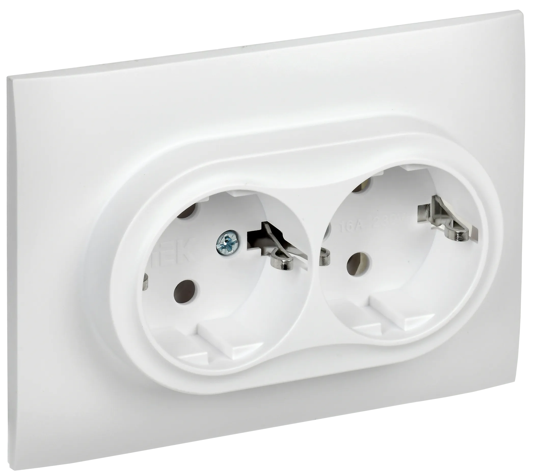 SKANDY Розетка 2-местная с заземлением без защитных шторок 16А в сборе SK-R08W арктический белый IEK