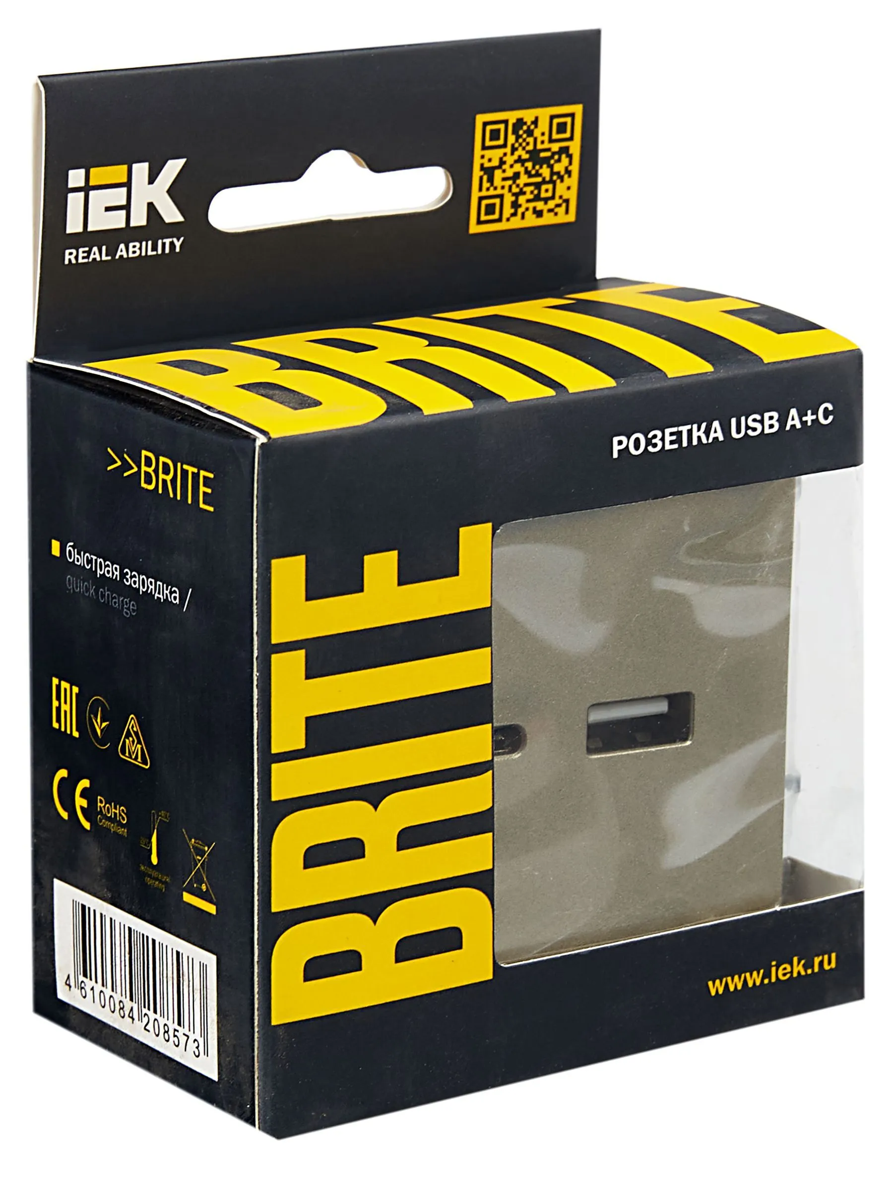 BRITE Розетка USB A+C 18Вт РЮ11-1-БрШ шампань IEK - Фото 3