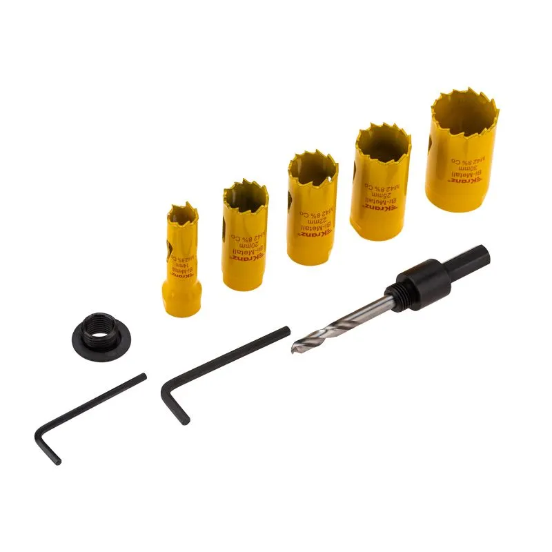 Набор коронок Bimetal (14, 20, 22, 25, 30, 35, 40, 51, 60, 64, 67), 16 предметов, металлический кейс KRANZ - Фото 5