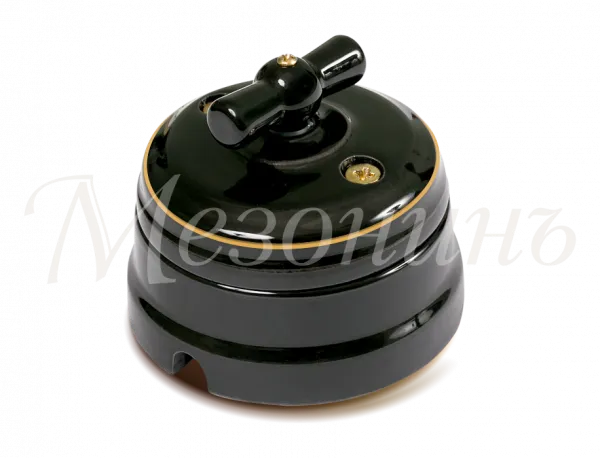 Выключатель ретро фарфоровый поворотн на 4 положения в комплекте с подъемной рамкой, 10А, 250В, цв