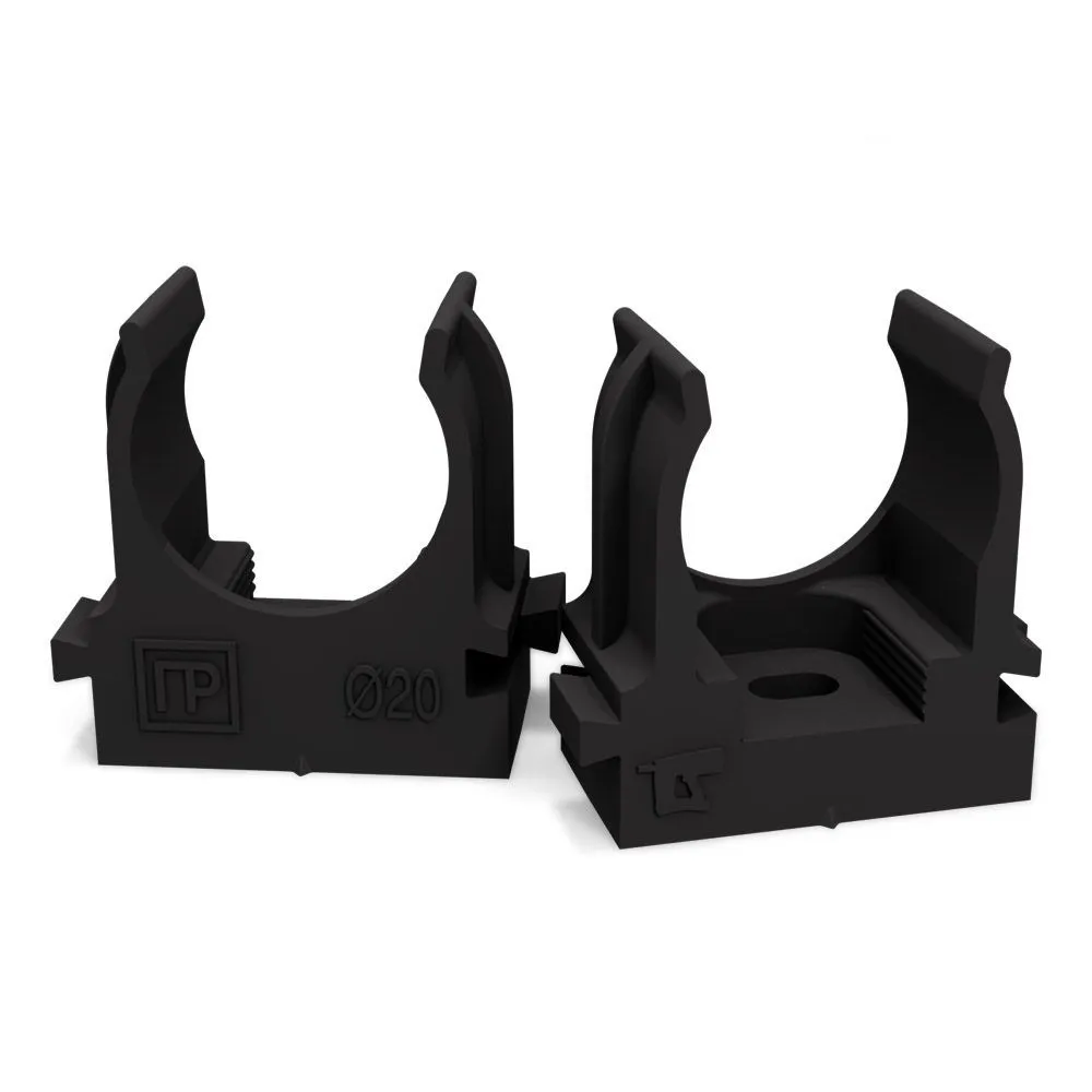 Крепеж-клипса для труб атмосферостойкая для монтажного пистолета черная в п/э d20 мм (100шт/900шт уп