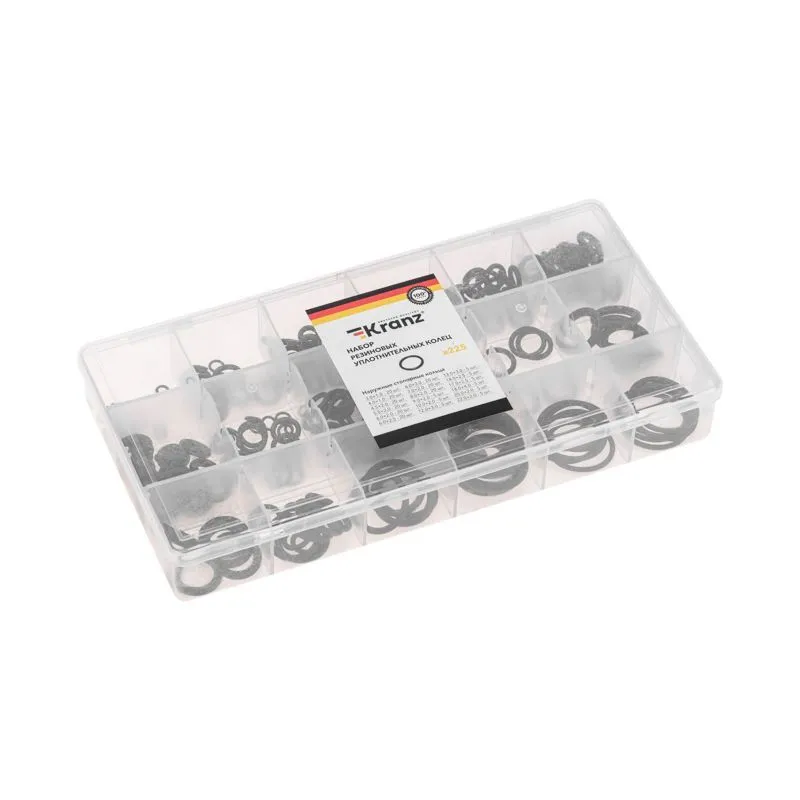 Набор резиновых уплотнительных колец 3-22мм (225 шт/уп) KRANZ KR-01-3101-17