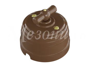 Выключатель ретро пластиковый поворотный на четыре положения (2-х клавишный), IP20, цвет - какао, УС