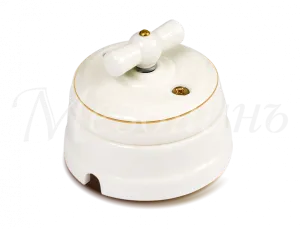 Выключатель ретро проходной фарфор поворотный на 2 положения в комплекте с подъемной рамкой, 10А GE70404-50