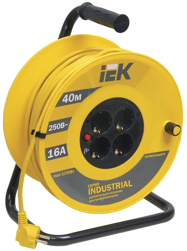 Катушка УК40 4 места с заземлением с термозащитой 3х1,5мм2 "Industrial" 40м IEK