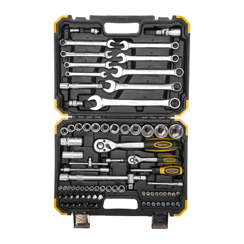 Набор инструментов, 1/2, 1/4, CrV, пластиковый кейс, 82 предмета KRANZ - Фото 3