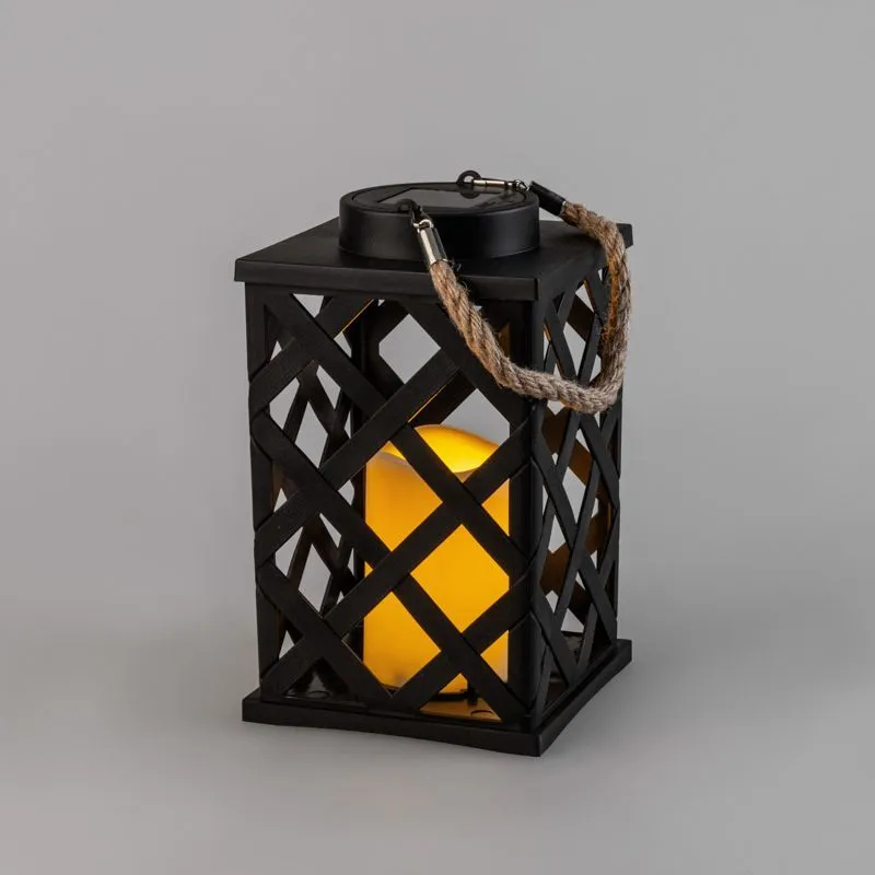 Декоративный фонарь на солнечной батарее 14х14х24 см, черный плетеный корпус, теплый белый цвет свечения NEON-NIGHT 501-145