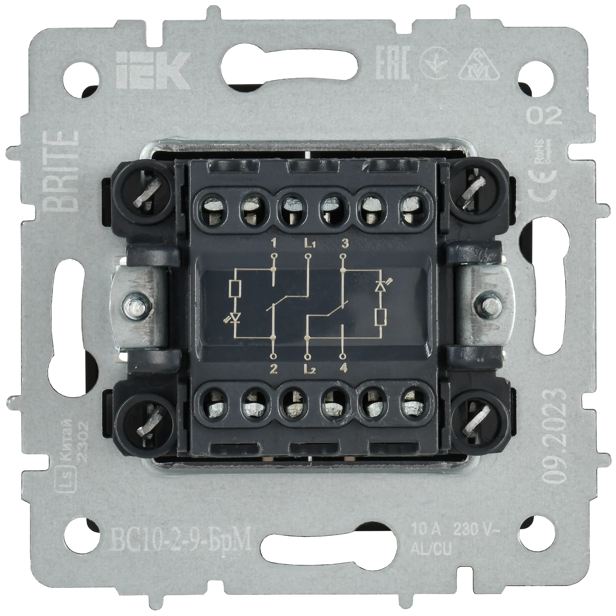 BRITE Выключатель 2-клавишный с индикацией для отелей 10А ВС10-2-9-БрМ маренго IEK - Фото 8