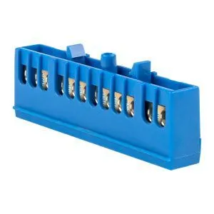 Шина "0" N (6x9мм) 12 отв. латунь синий изолир. корп. на DIN-рейку EKF sn0-63-12-ib