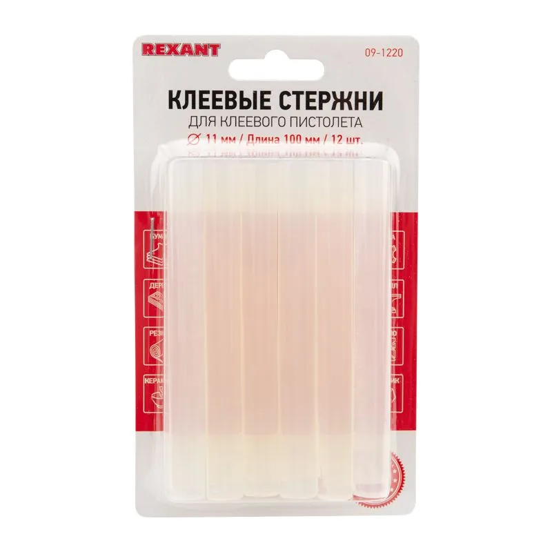 Стержни клеевые Ø11мм, 100мм, прозрачные (12 шт/уп), блистер REXANT - Фото 2