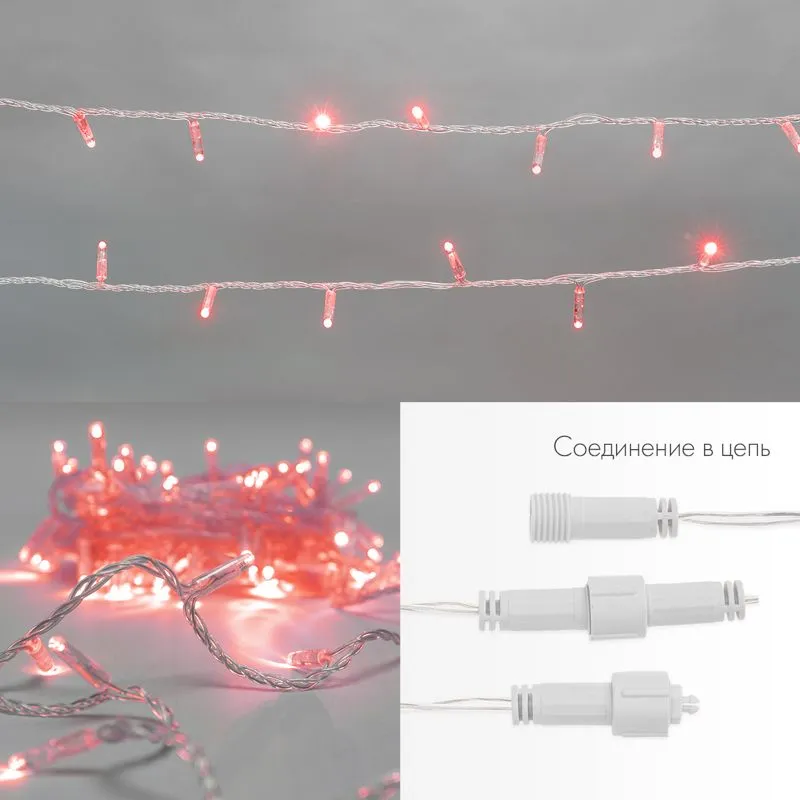 Гирлянда светодиодная Нить 10м 100 LED КРАСНЫЙ прозрачный ПВХ IP65 эффект мерцания 230В соединяется нужен блок 303-500-1 NEON-NIGHT - Фото 3