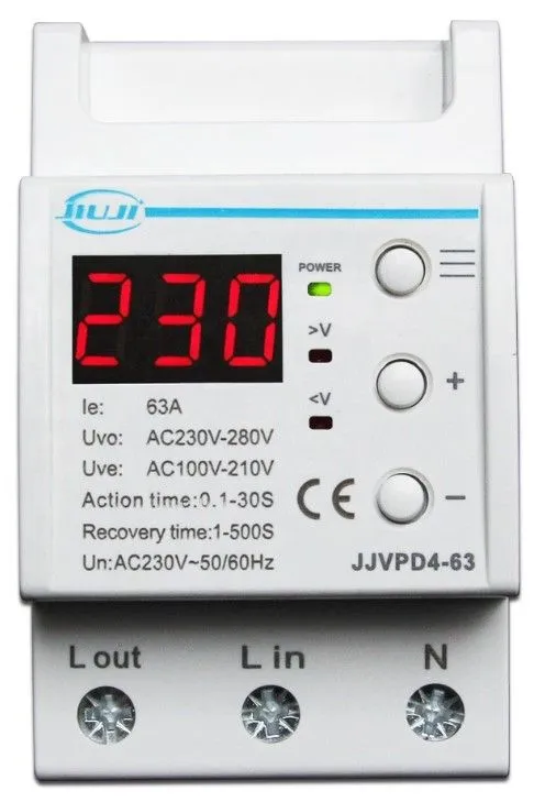 Однофазное реле напряжения с дисплеем 63A (ввод снизу)