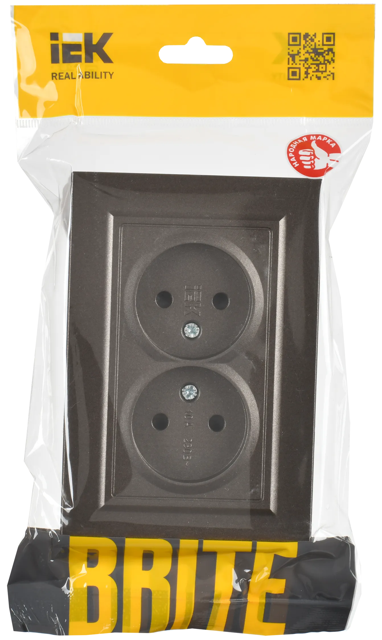 BRITE Розетка 2-местная без заземления с защитными шторками 10А в сборе РСш12-2-БрТБ темная бронза IEK - Фото 2