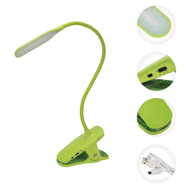 Светильник настольный Click 4Вт, LED, 4000К, диммируемый 3 ступени, заряжаемый, на прищепке, зеленый REXANT - Фото 3