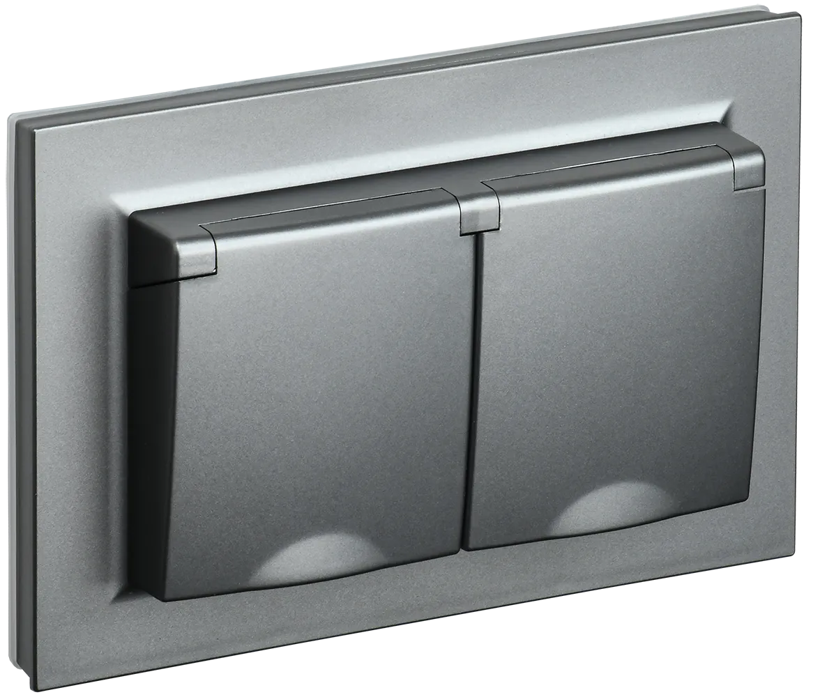 BRITE Розетка 2-местная с заземлением с защитными шторками и крышкой 16А в сборе IP44 РСбш12-3-44-БрС сталь IEK