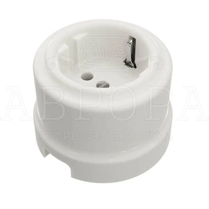 Розетка ретро с заземляющим контактом, цвет - белый