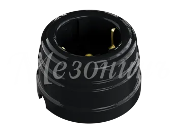 Розетка ретро пластиковая, двухполюсная, с заземляющим контактом, IP20, цвет - черный