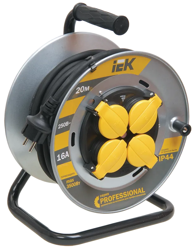 Катушка УК20 4 места IP44 с заземлением с термозащитой КГ 3х1,5мм2 на металлическом барабане "Professional" 20м IEK