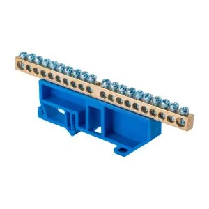 Шина "0" N (6x9мм) 20 отв. латунь синий изолятор на DIN-рейку EKF sn0-63-20-d