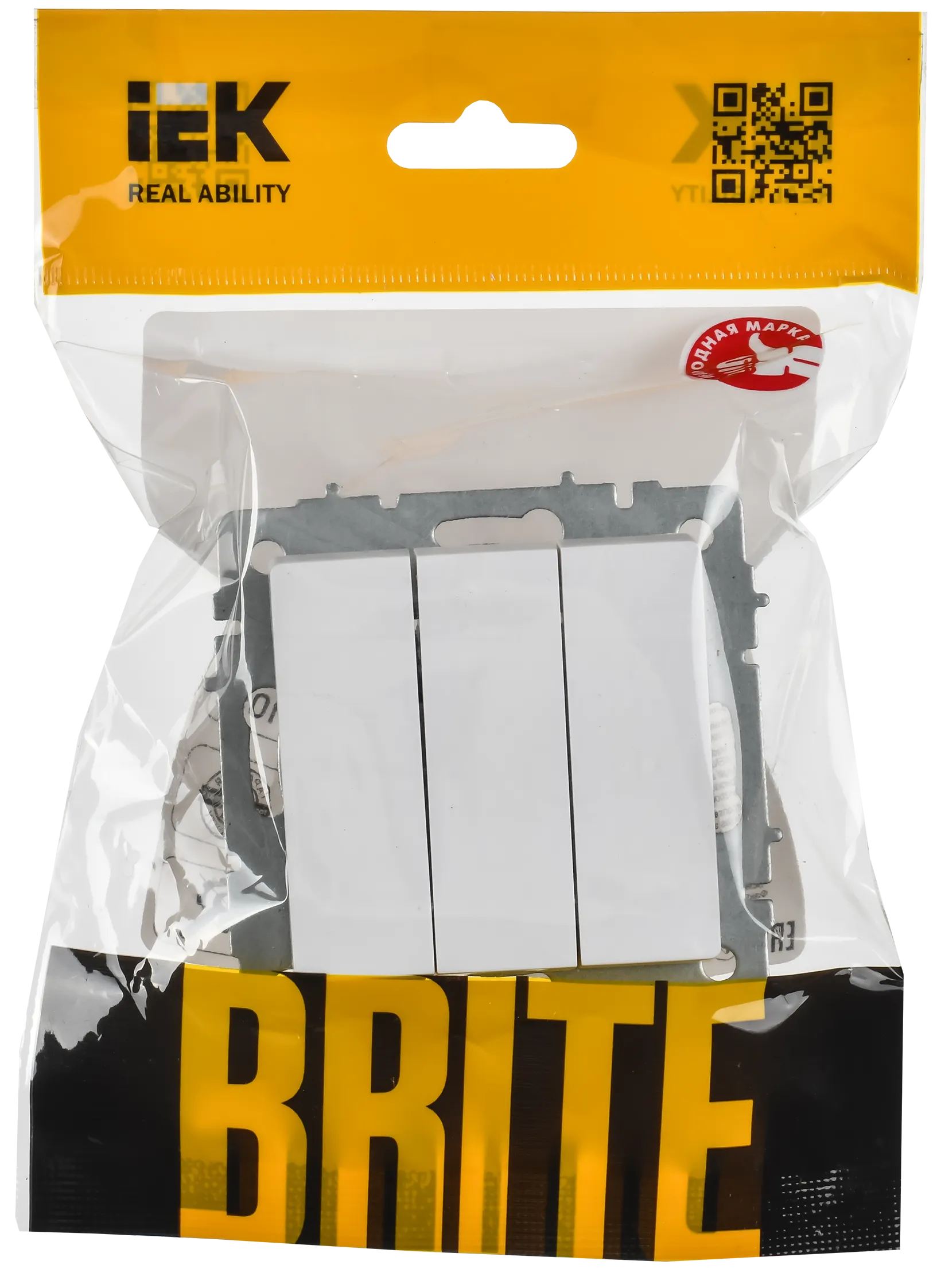 BRITE Выключатель 3-клавишный 10А ВС10-3-0-БрАБ арктический белый IEK - Фото 2