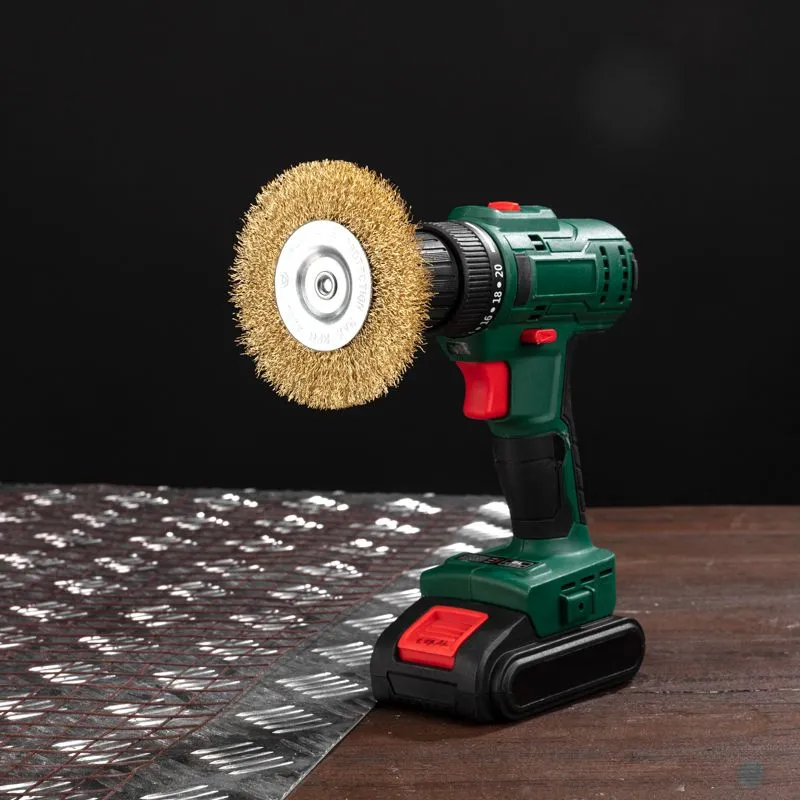 Щетка дисковая для дрели, витая латунированная проволока, 100мм KRANZ - Фото 4