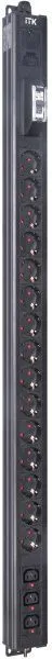 ITK BASE PDU вертикальный PV1111 24U 1 фаза 16А 15 розеток SCHUKO (немецкий стандарт) + 3 розетки C13 кабель 2,6м вилка SCHUKO (немецкий стандарт)