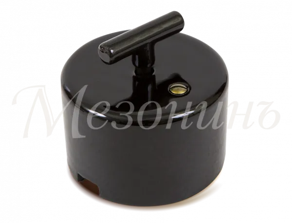 Выключатель ретро проходной фарфоровый поворотный на 2 положения, коллекция "CILINDRO", цвет - черны