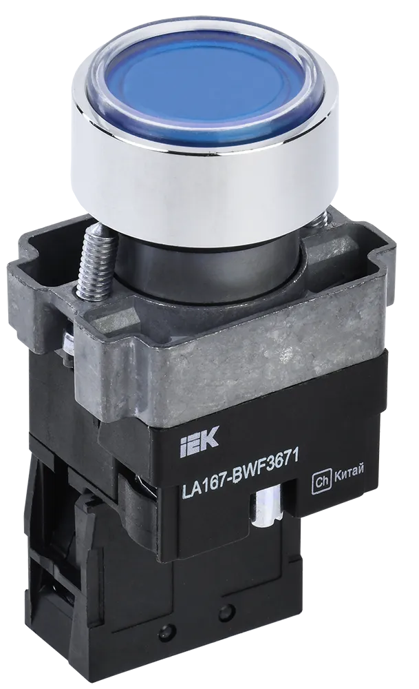Кнопка управления LA167-BWF3671 d=22мм RC 1з с подсветкой синяя IEK