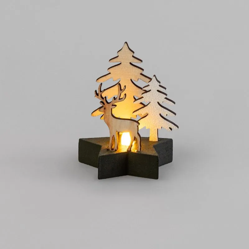 Деревянная фигурка с подсветкой Олень в лесу 9x8x10 см 504-042