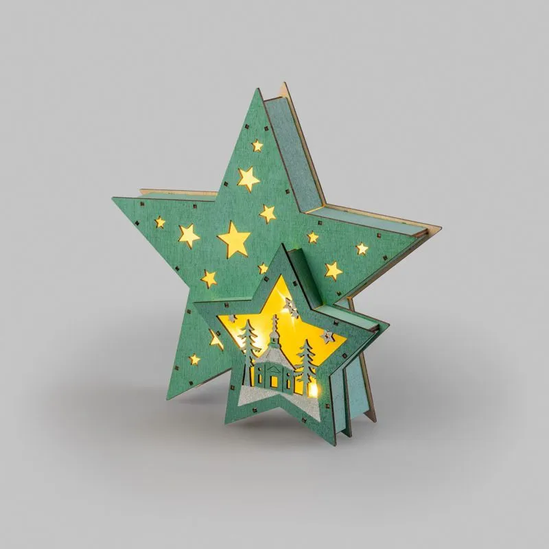 Деревянная фигура с подсветкой Домик Звездочета бирюзовая 26х7х25 см, NEON-NIGHT 504-019