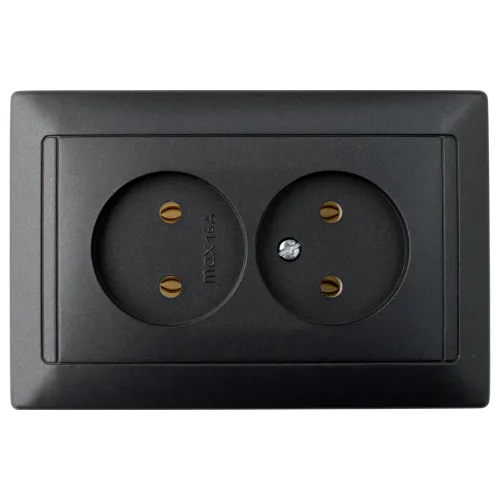 Розетка штепсельная двухместная скрытой установки РС16-307 графит