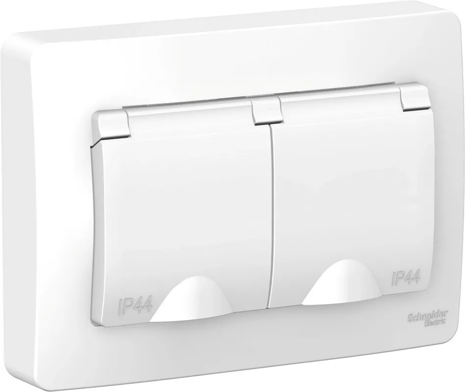 Розетка 2-м СП Blanca 16А IP44 250В с заземл. защ. шторки с крышкой бел. SE BLNRS441121 - Фото 3