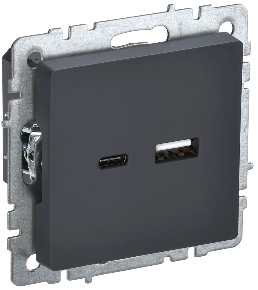 BRITE Розетка USB A+C 18Вт РЮ11-1-БрГ графит IEK BR-U22-018-K53