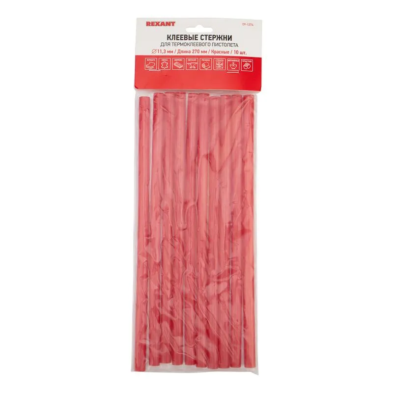 Стержни клеевые Ø11мм, 270мм, красные (10 шт/уп), хедер REXANT - Фото 2