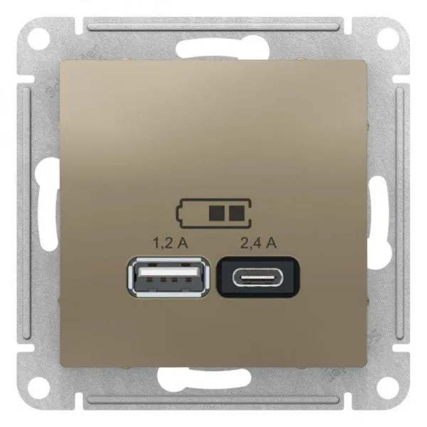 Розетка USB AtlasDesign тип A+C 5В/2.4А 2х5В/1.2А механизм шампань SE ATN000539