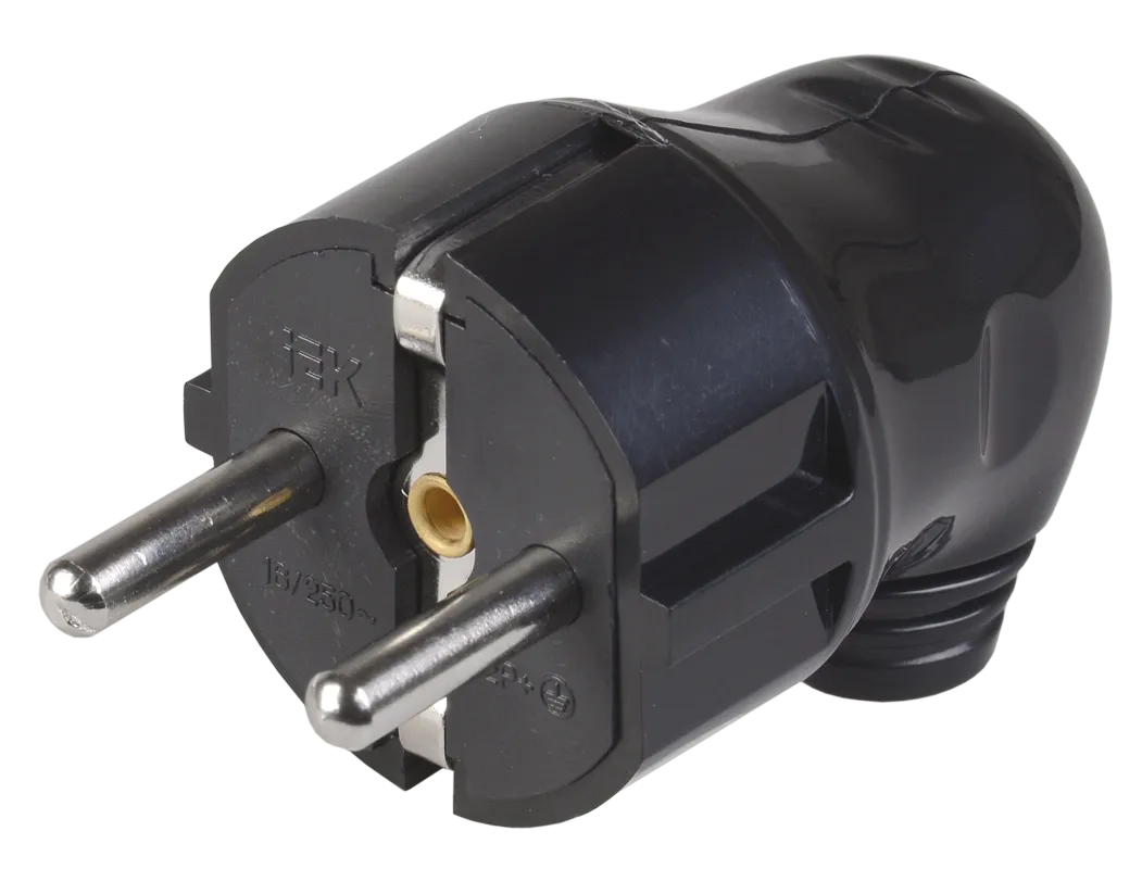 Вилка разборная угловая ВПу11-02-Ст с заземляющим контактом 16А черная IEK